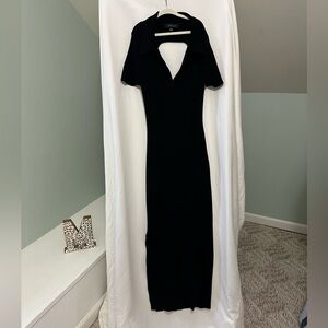 Abbeline Black Open Back Ribbed Knit Collard Dress Size Medium